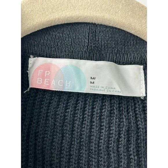 FP Beach Women's M Ribbed Black Knit Sweater Button-Up Long Sleeve Romper - Picture 3 of 13